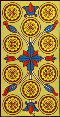 Read about Ten of Coins from the Marseilles Pattern Tarot Deck