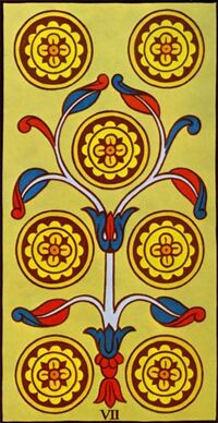 Read about Seven of Coins from the Marseilles Pattern Tarot Deck