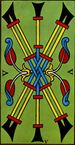Five of Clubs from the Marseilles Pattern Tarot Deck