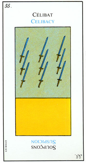 Nine of Swords from the Grand Etteilla Cartomancy Tarot Deck