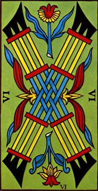 Read about Six of Clubs from the Marseilles Pattern Tarot Deck