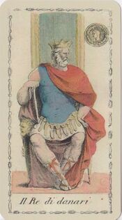 King of Coins from the Ancient Tarot of Lombardy Deck