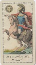 Knight of Coins from the Ancient Tarot of Lombardy Deck