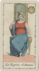 Queen of Coins from the Ancient Tarot of Lombardy Tarot Deck