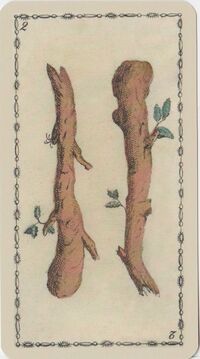 Two of Clubs from the Ancient Tarot of Lombardy Tarot Deck
