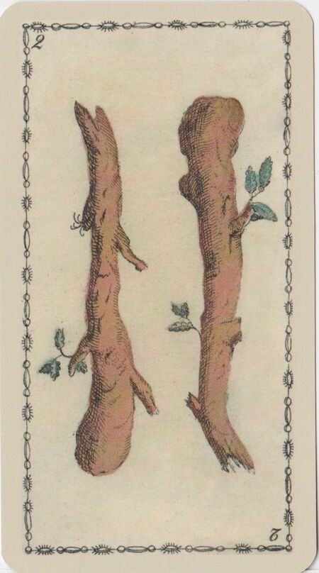 Two of Clubs from the Ancient Tarot of Lombardy Deck