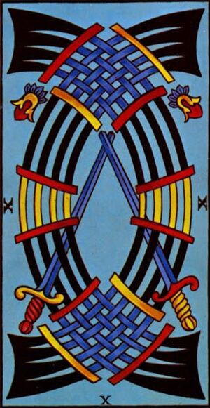 Ten of Swords from the Marseilles Pattern Tarot Deck