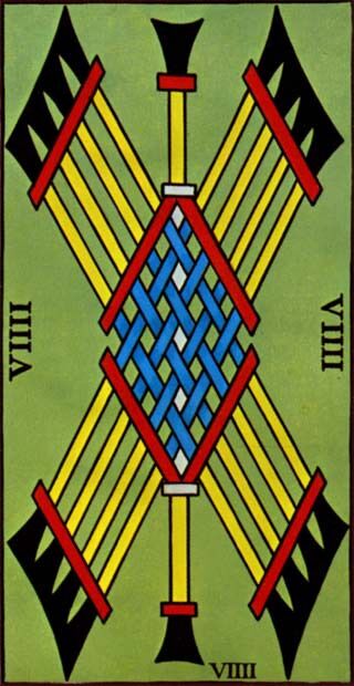 Nine of Clubs from the Marseilles Pattern Tarot Deck