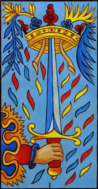 Ace of Swords from the Marseilles Pattern Tarot Deck