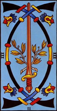 Read about Three of Swords from the Marseilles Pattern Tarot Deck