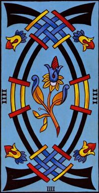 Read about Four of Swords from the Marseilles Pattern Tarot Deck