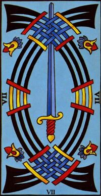 Read about Seven of Swords from the Marseilles Pattern Tarot Deck