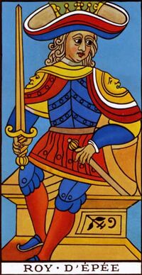 Read about King of Swords from the Marseilles Pattern Tarot Deck