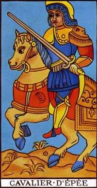 Read about Knight of Swords from the Marseilles Pattern Tarot Deck