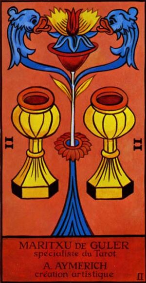Two of Cups from the Marseilles Pattern Tarot Deck