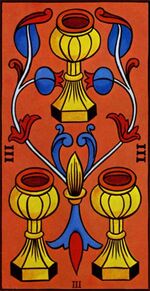 Three of Cups from the Marseilles Pattern Tarot Deck