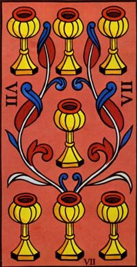 Read about Seven of Cups from the Marseilles Pattern Tarot Deck