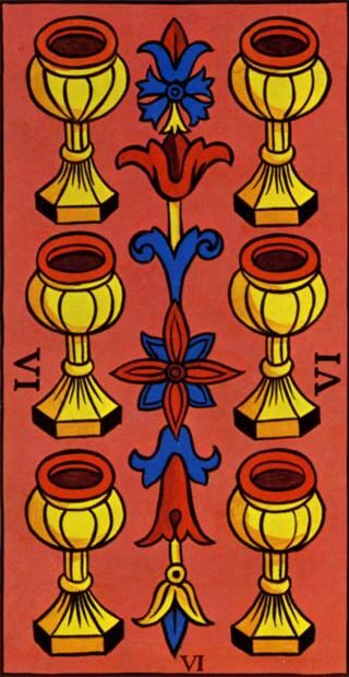 Six of Cups from the Marseilles Pattern Tarot Deck