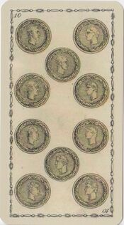 Ten of Coins from the Ancient Tarot of Lombardy Deck