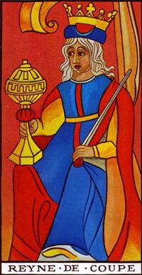 Read about Queen of Cups from the Marseilles Pattern Tarot Deck