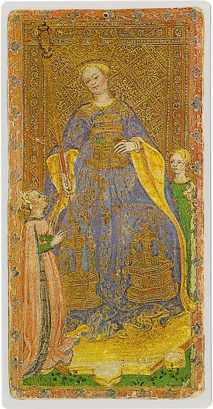 Queen of Wands from the Cary-Yale Visconti Tarocchi Deck