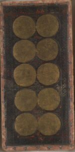 Ten of Coins from the Visconti A Tarot Deck Fragment Deck