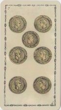 Seven of Coins from the Ancient Tarot of Lombardy Deck