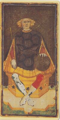 King of Coins from the Visconti B Tarot Deck Fragment Deck