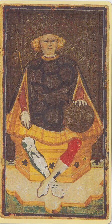 King of Coins from the Visconti B Tarot Deck Fragment Deck