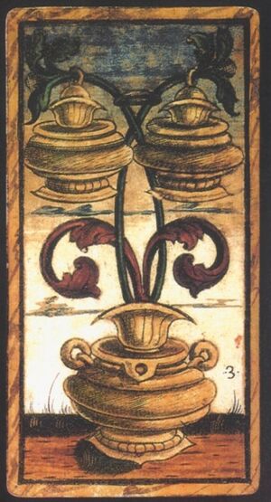 Three of Cups from the Sola Busca Tarot Deck