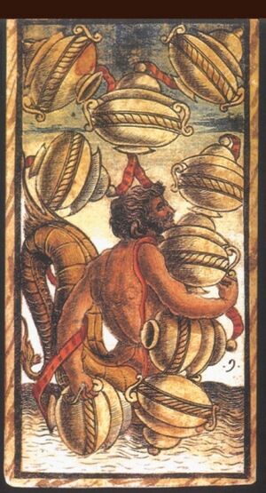Nine of Cups from the Sola Busca Tarot Deck
