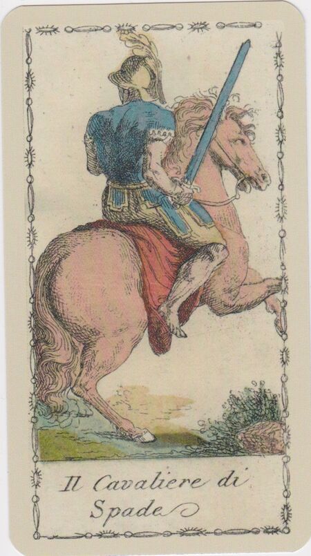 Knight of Swords from the Ancient Tarot of Lombardy Deck