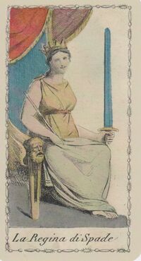 Read about Queen of Swords from the Ancient Tarot of Lombardy Deck