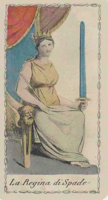 Queen of Swords from the Ancient Tarot of Lombardy Tarot Deck