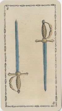Read about Two of Swords from the Ancient Tarot of Lombardy Deck