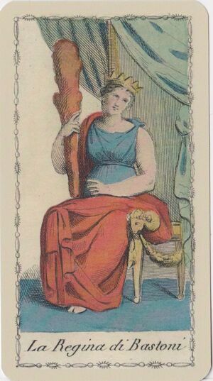 Queen of Clubs from the Ancient Tarot of Lombardy Deck