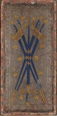 Five of Swords from the Visconti A Tarot Deck Fragment Deck