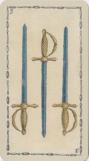 Three of Swords from the Ancient Tarot of Lombardy Deck