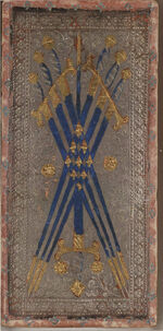 Seven of Swords from the Visconti A Tarot Deck Fragment Deck