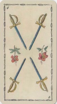 Four of Swords from the Ancient Tarot of Lombardy Tarot Deck