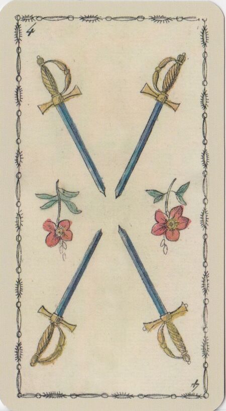 Four of Swords from the Ancient Tarot of Lombardy Tarot Deck