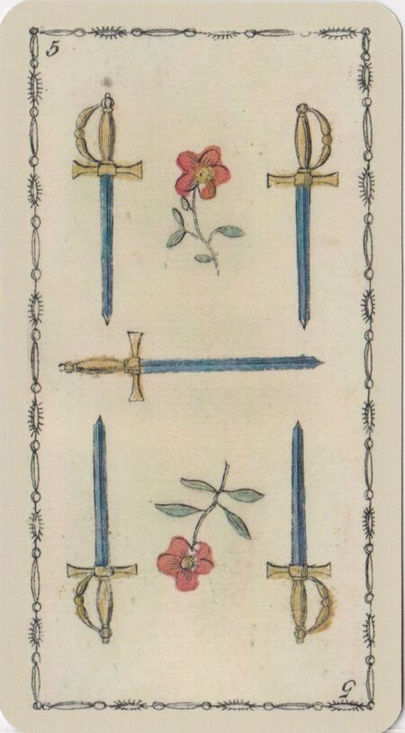 Five of Swords from the Ancient Tarot of Lombardy Deck