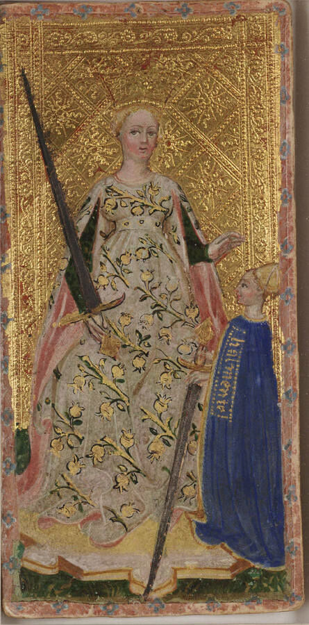 Queen of Swords from the Visconti A Tarot Deck Fragment Deck