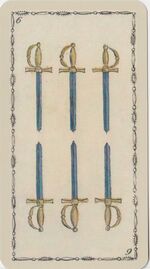Six of Swords from the Ancient Tarot of Lombardy Tarot Deck