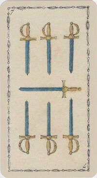 Seven of Swords from the Ancient Tarot of Lombardy Tarot Deck