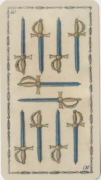 Ten of Swords from the Ancient Tarot of Lombardy Tarot Deck