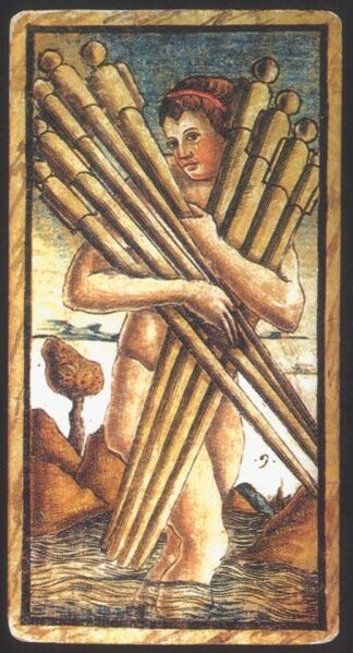 Nine of Wands from the Sola Busca Tarot Deck
