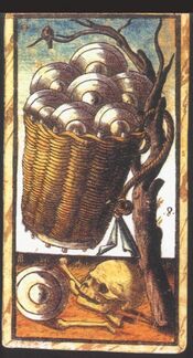 Eight of Coins from the Sola Busca Tarot Deck