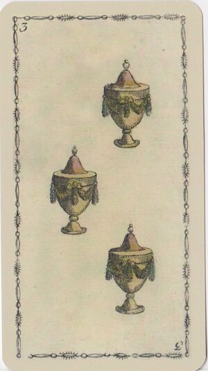 Three of Cups from the Ancient Tarot of Lombardy Tarot Deck