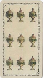 Nine of Cups from the Ancient Tarot of Lombardy Tarot Deck